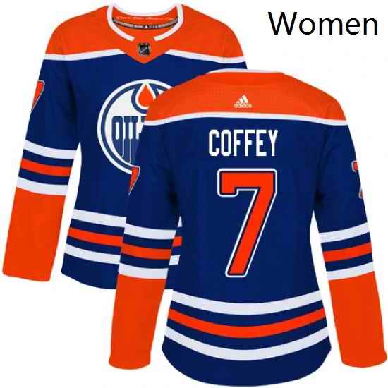Womens Adidas Edmonton Oilers 7 Paul Coffey Authentic Royal Blue Alternate NHL Jersey